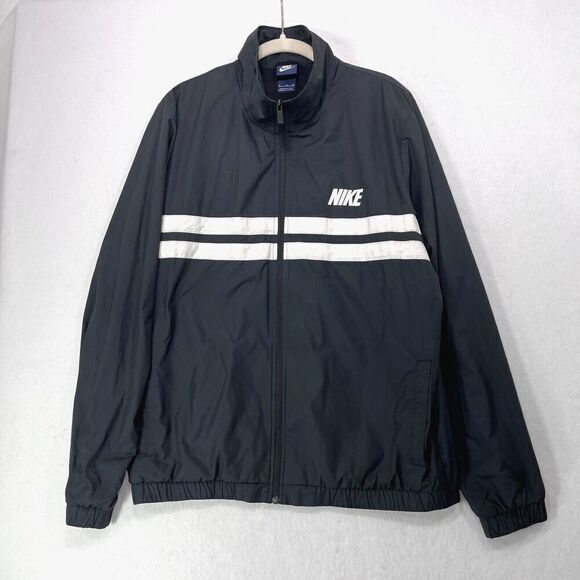 Vintage Nike Jacket Men XL Black White Windbreaker Track Big Logo Athletic 80s - Picture 1 of 12